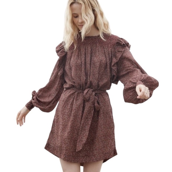 Doen Dresses & Skirts - DÔEN - Oliver Ruffle Long Sleeve Dress in Rust Ditzy Floral Sz S